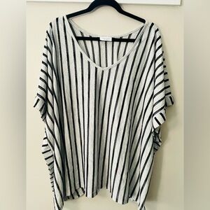 Calvin Klein Black & White Striped V-Neck Swim Coverup